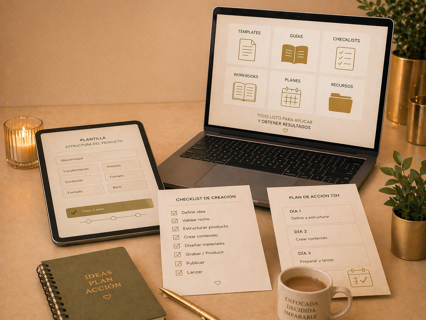 Checklists, templates y materiales listos para cada etapa